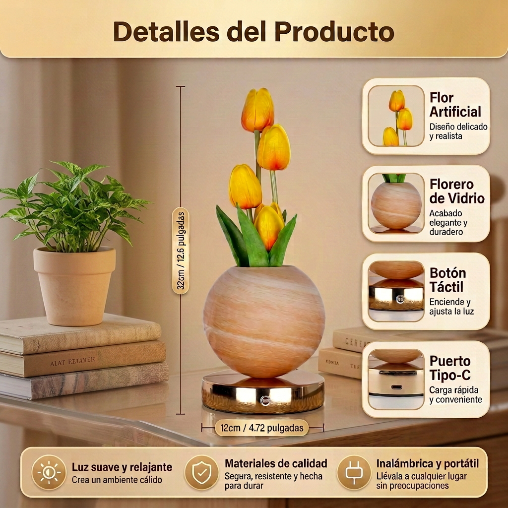 Lámpara de Tulipán | Luz Cálida Decorativa para Recámara y Sala